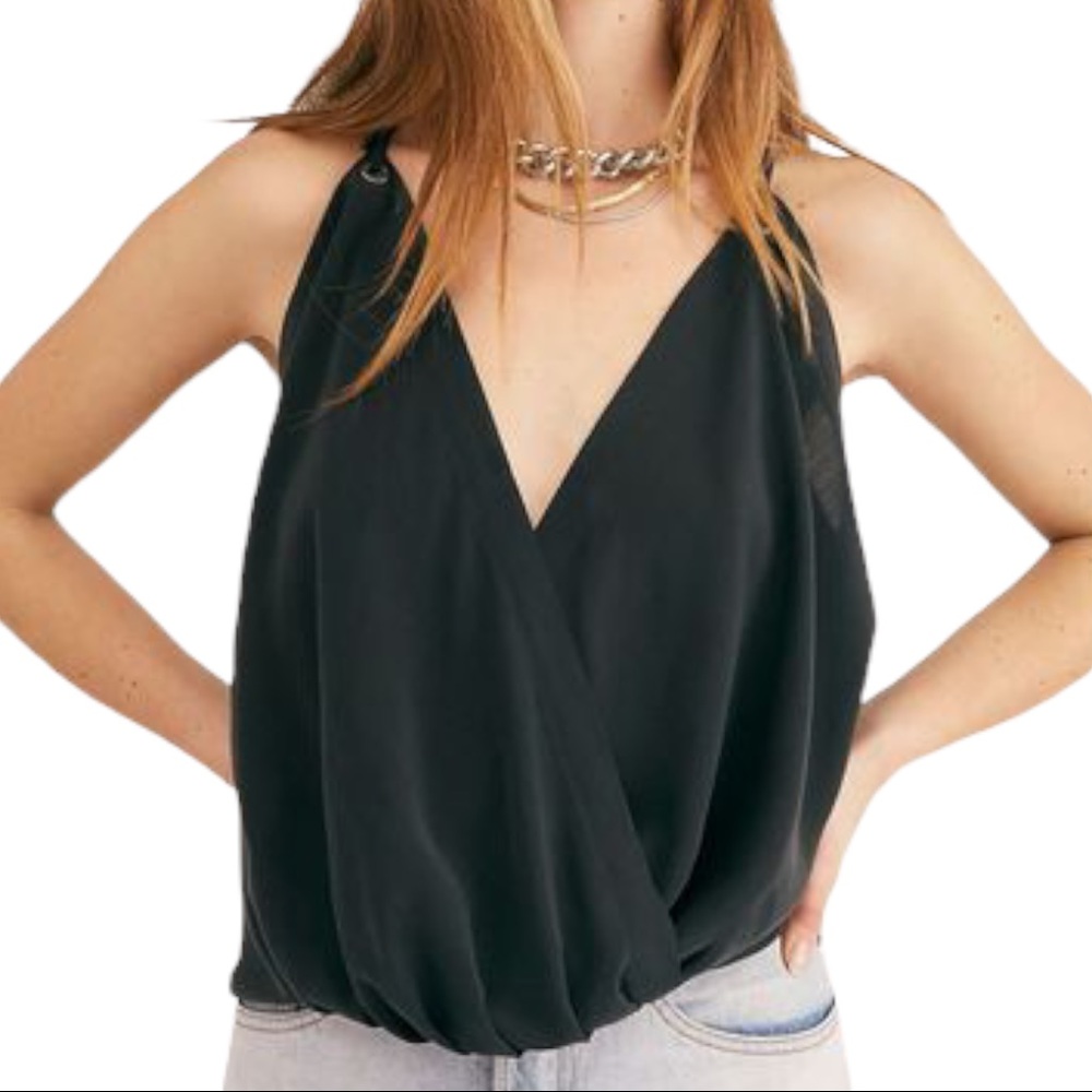 Free People All Mine Surplice Black Wrap Top